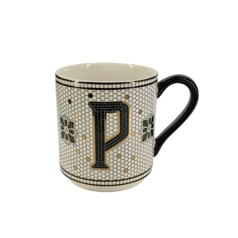 Anthropologie Initial ‘P' Mosaic Tile Motif Coffee Cup 12 oz. Mug Gift